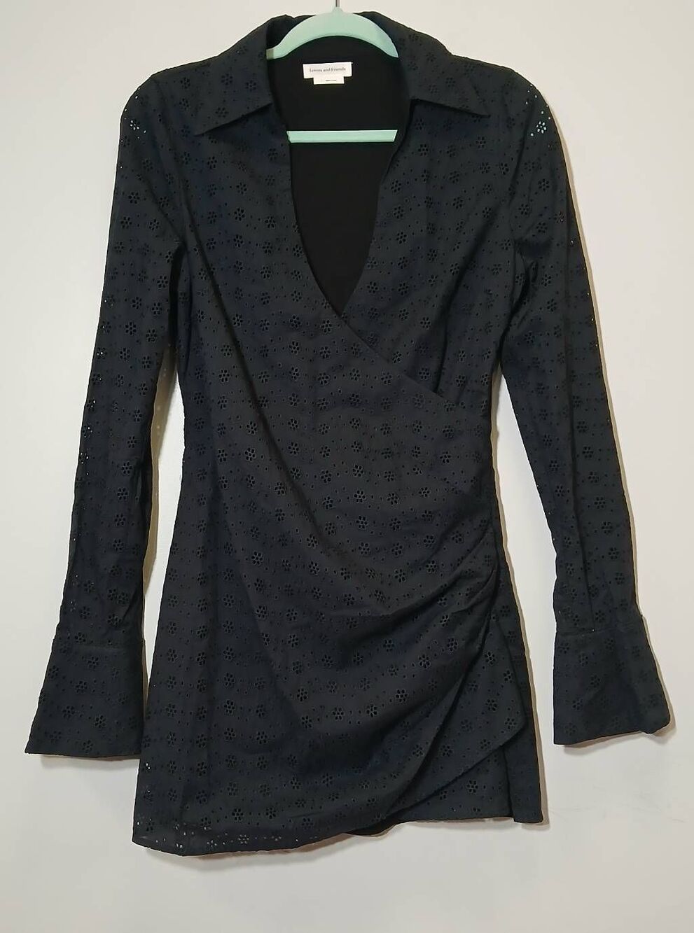 Lovers and friends womens small black mini dress bellsleeve eyelet whimsical